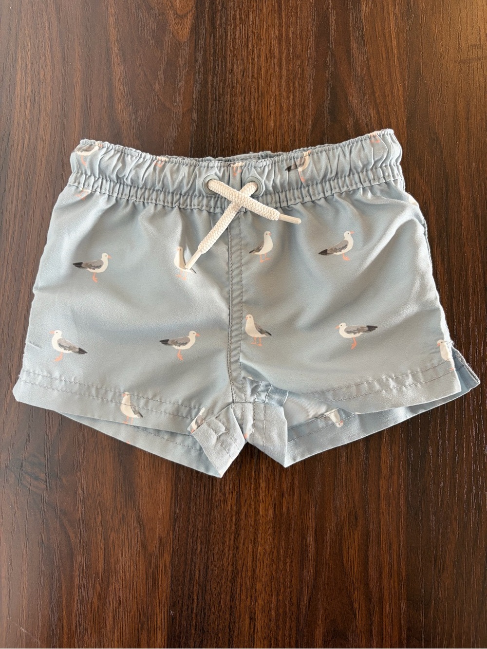Grey Seagull Print Baby Swim Trunks